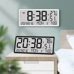 Large Number Electronic Wall Clock Temperature Humidity Display Alarm Clock Hanging/Desktop Digital Clock Plugged in LCD Clock