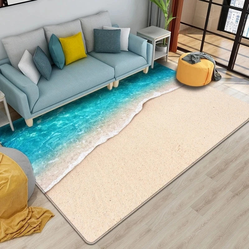 Beach Waves 3D Printed Carpets for Living Room Kids Room Rug Kitchen Mat Floor Carpets Modern Entrance Mat Home Bathroom Rugs