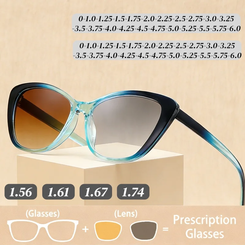 

2026 Cat Eye Photochromic Prescription Glasses for Women Men Trendy Optical Customized Glasses Color Changing Eyeglasses Frame