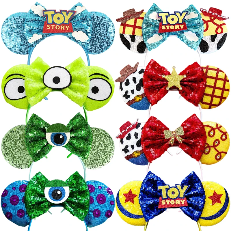 Disney Toy Story Headwear Mickey Mouse Ears Headbands Girls Cosplay Buzz Lightyear Alien Hairband Kid Women Bow Hair Accessories