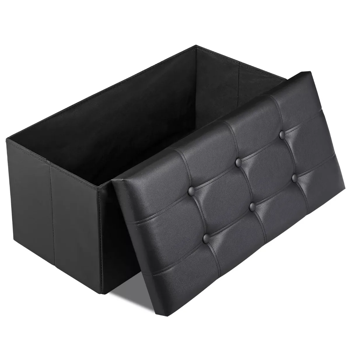 Storage stool 30-inch locker footstool foldable upholstered seat black