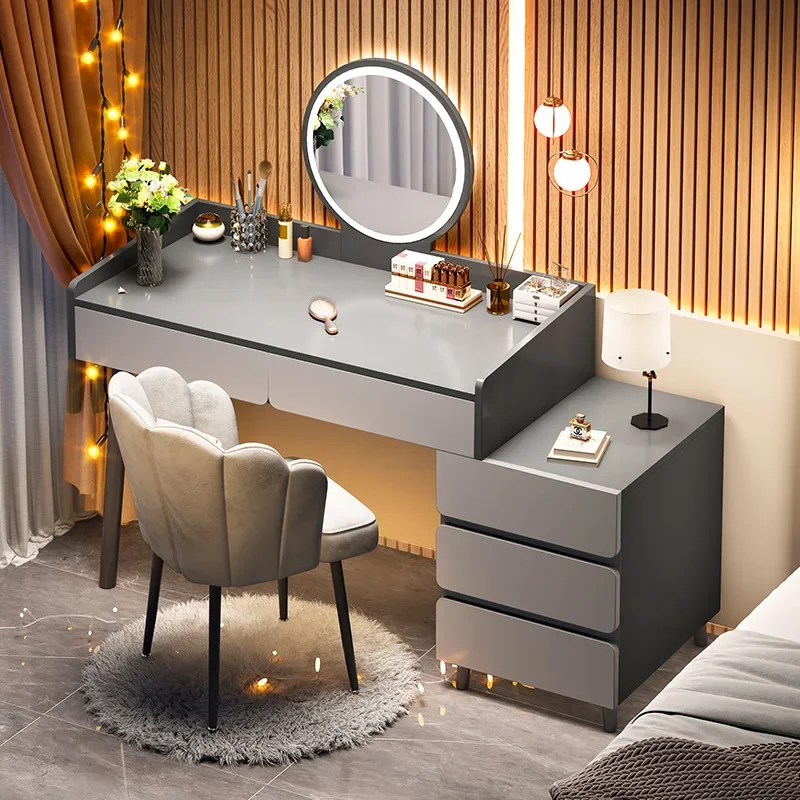 Dresser side cabinet integrated small apartment bedroom light luxury desk bedside storage cabinet makeup table view 2