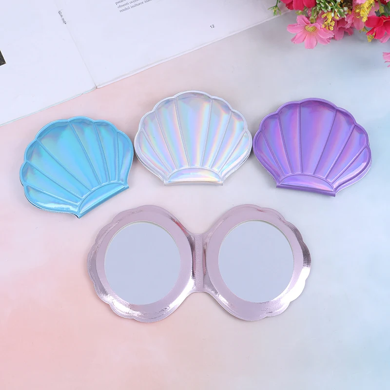 1pcs Creative Seashell-shaped Mirror Bling PU Double-sided Mirrors Foldable Mini Makeup Magnifier Gift Two-sided Cosmetic Mirror