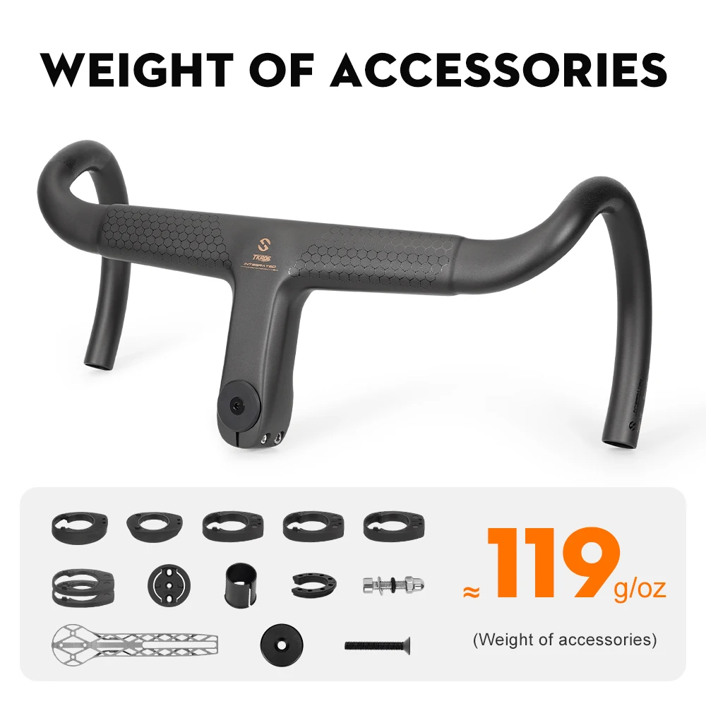 TOSEEK TKR06 T800 Carbon Bicycle Integrated Handlebar Road Bike Handlebars With Computer Holder Support OD1/OD2 Internal Cable