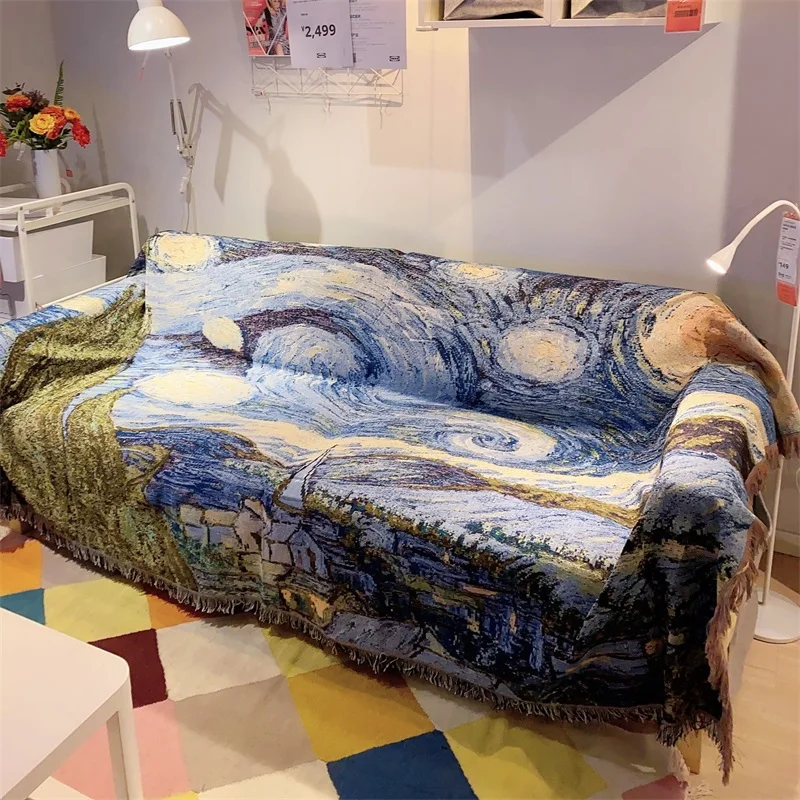 

Van Gogh starry sky starry moon night oil painting multi-functional decorative blanket sofa cover full cover seat covers
