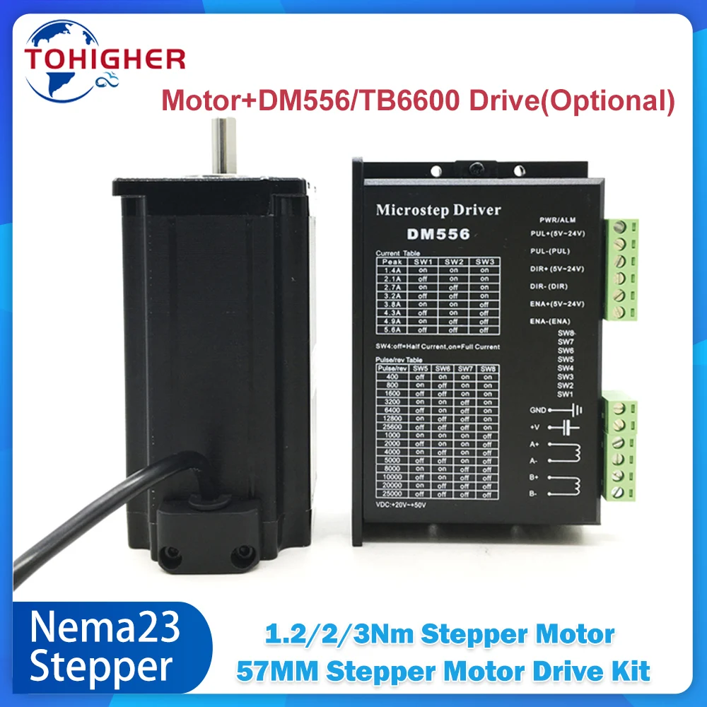 Nema23 57MM 2 Phase TB6600 DM556 Driver Kit 1Nm 2Nm 3Nm Open Loop Stepper Motor 3A Single Shaft 8MM Stepper Motor