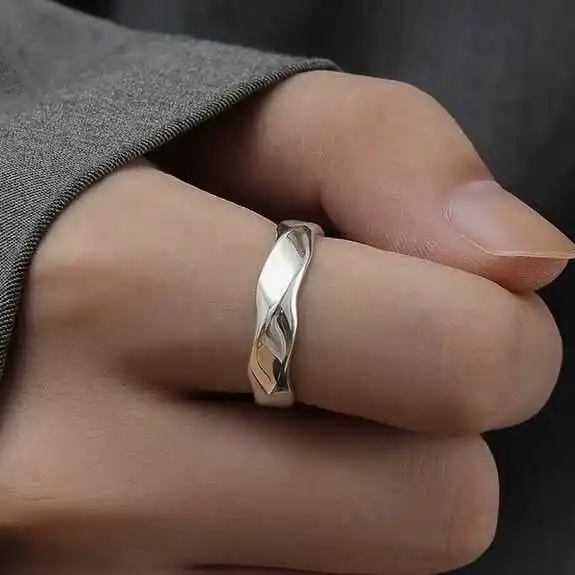 

WEIER925 Pure Silver Mobius Combination Ring for Men Open Style Trendy Minimalist Finger Ring Fashionable Accessory