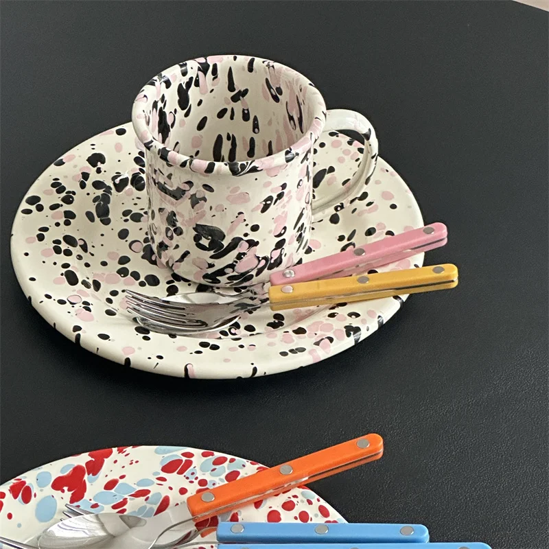 Korean Style Orange Blue 304 Stainless Steel Western Cutlery Steak Knife Fork Spoon Three Piece Set Butter Jam Butter Knife