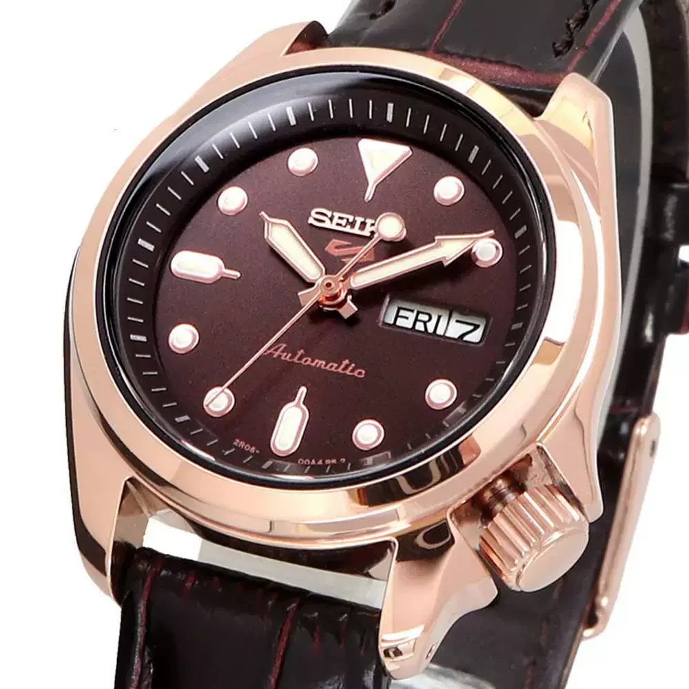 SEIKO 5 Sports SRE006K1 Ladies 28mm Small Case Automatic Watch Anti‑Magnetic Leather Strap 100M Waterproof watch for women