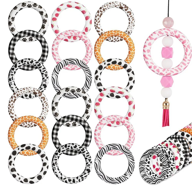 18 Piece Beadable O Rings With Holes For Stringing, 65Mm Silicone Beads Bulk Loop As Shown For Keychain & DIY Necklace