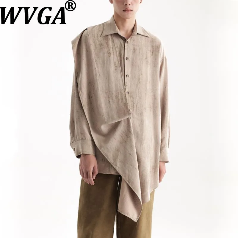 WVGA Spring Autumn New Man Ink Painting Printed Irregular Tendy Turn-Down Collar Long Sleeve Shirt Niche Chic Casual Tops W14957
