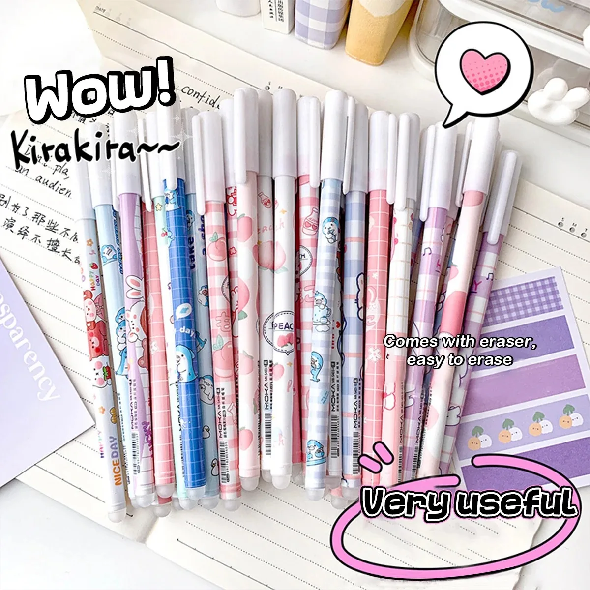 12-PCS erasable pen 0.5mm syringe pen simple and cute brush writing pen office culture and educational supplies