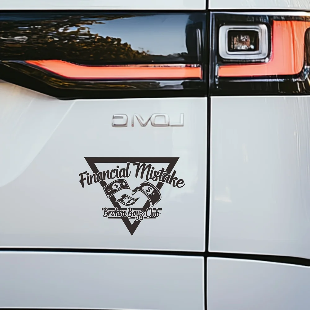 1 قطعة خطأ مالي مثلث كسر بنين نادي نافذة السيارة ملصق أبيض الفينيل مقاوم للماء ديكور خارجي للسيارات #2