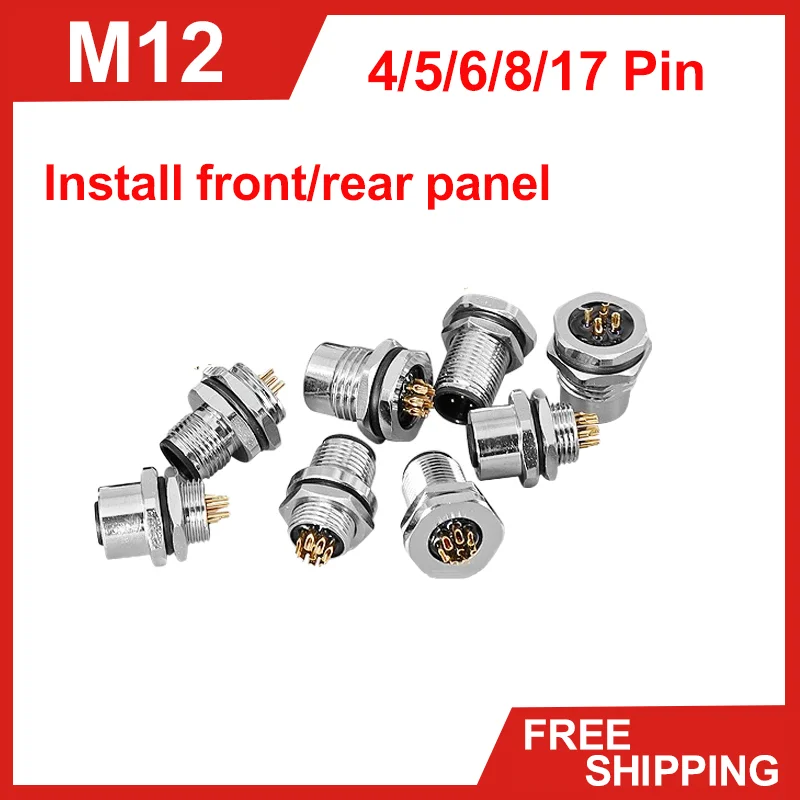 

5/10/100 Pcs M12 Front/rear Panel Connectors 4/5/6/8/17 Pins Weld Waterproof Ip67/68 Male Female Socket