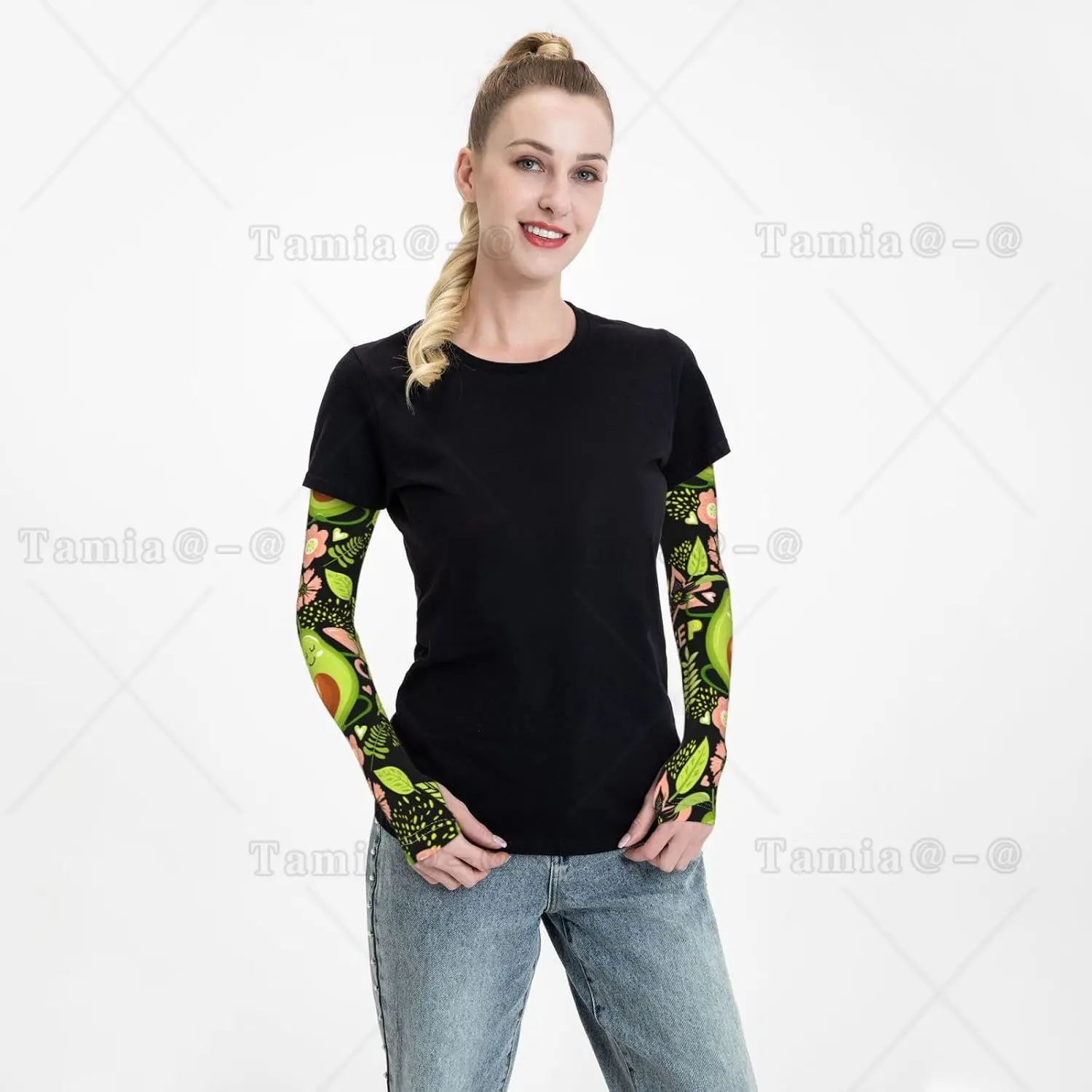 Avocado Keep Calm Print Arm Sleeves Cooling UV Sun Protection Sports Compression for Men Women Golf Basketball Arm Sleeves