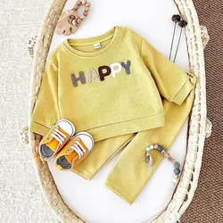 2024 Newborn Baby Autumn Baby Boys Girl Cotton Clothes Sets Plush Letter Long Sleeved Pullover Top+Pants Infant Outfit 0-3Y