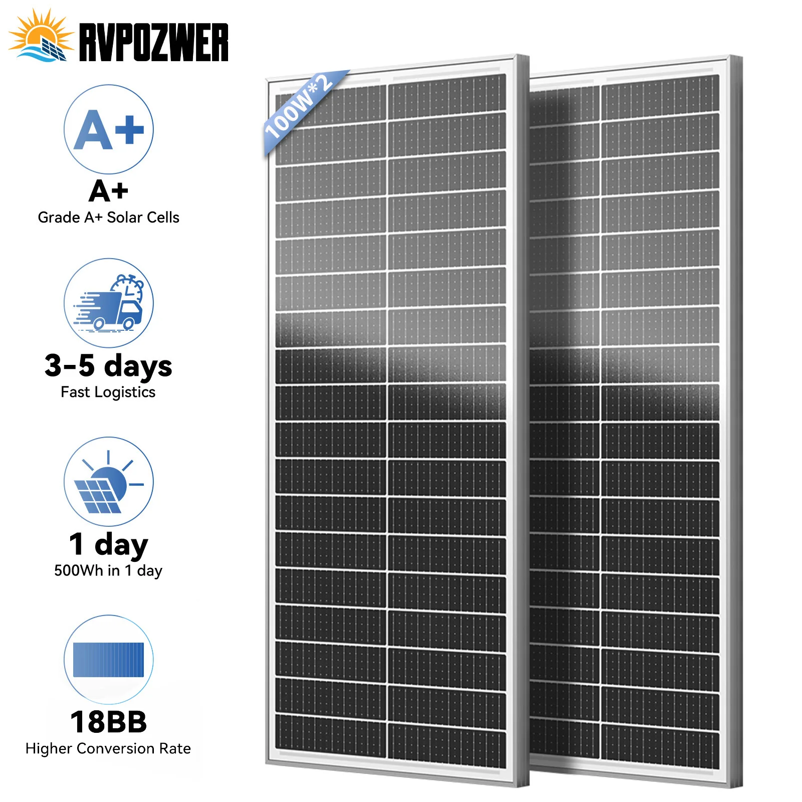 

Rvpozwer 200W 12V Solar Panel 12BB Mono High Efficiency Waterproof for RV Trailer Camper Van Roof Tent Camping Outdoor Adventure
