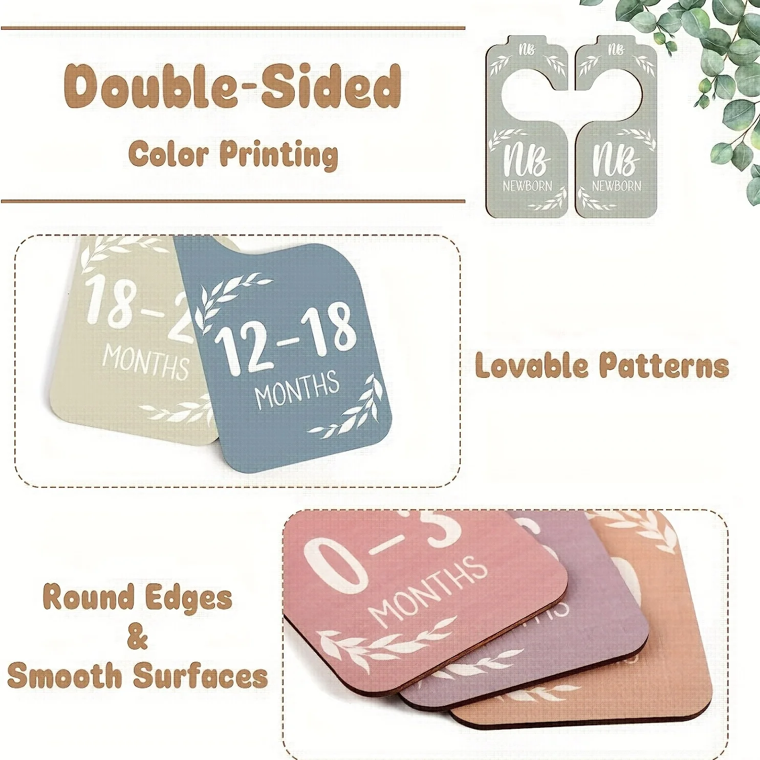 8pcs Wooden Baby Closet Dividers For Baby Clothes Organizer, Double Sided Colorful Baby Closet Organizer For Closet Size Hangers