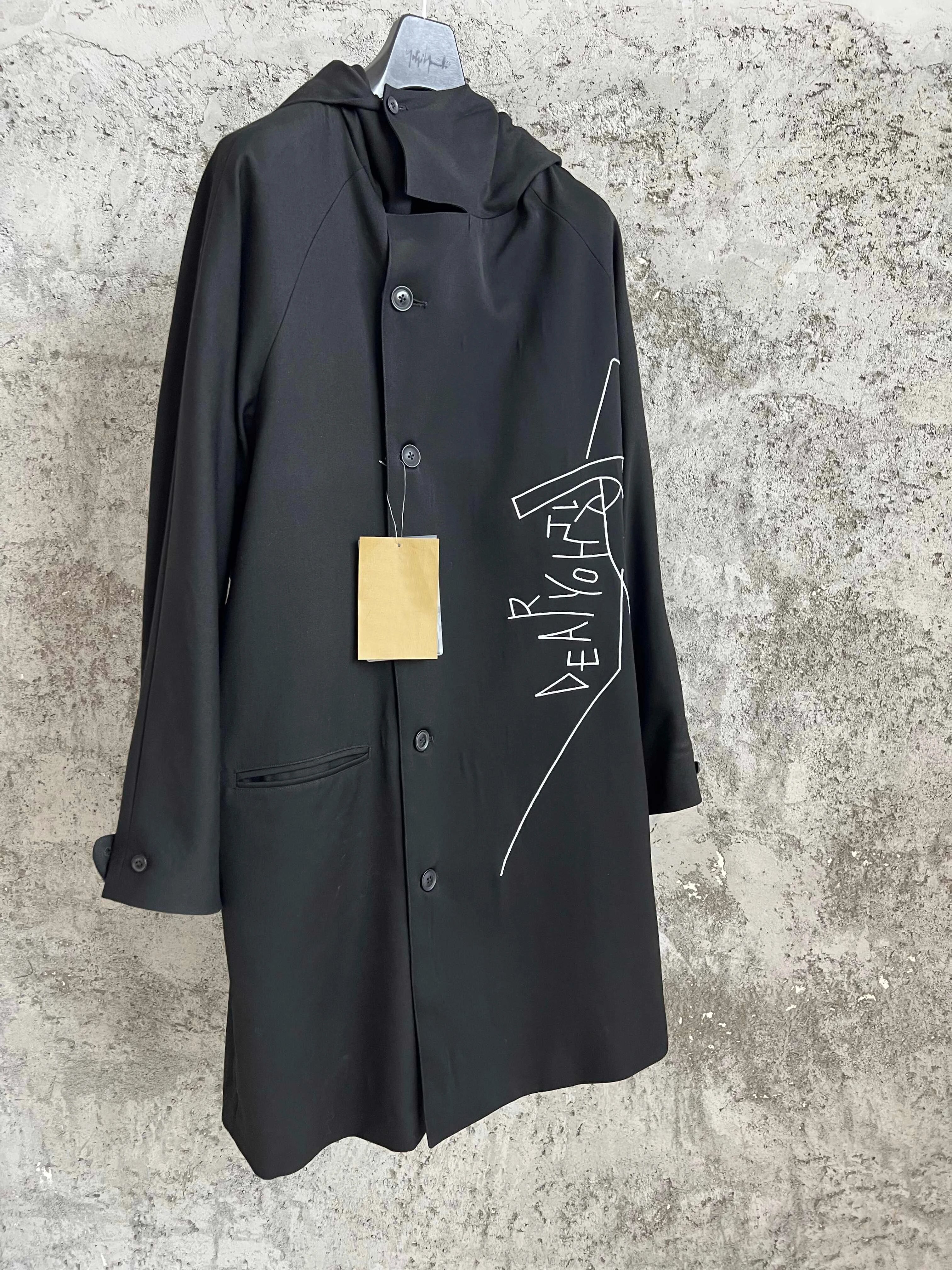TOP-YAMAMOTO Original portrait embroidery heavy Industry wool coat detachable scarf Windbreaker