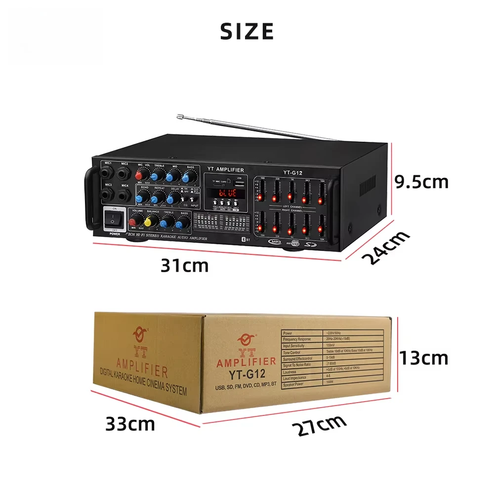 

Лидер продаж 2025, домашняя аудиосистема, усилитель мощности, профессиональный эквалайзер, стереоусилитель YT-G12