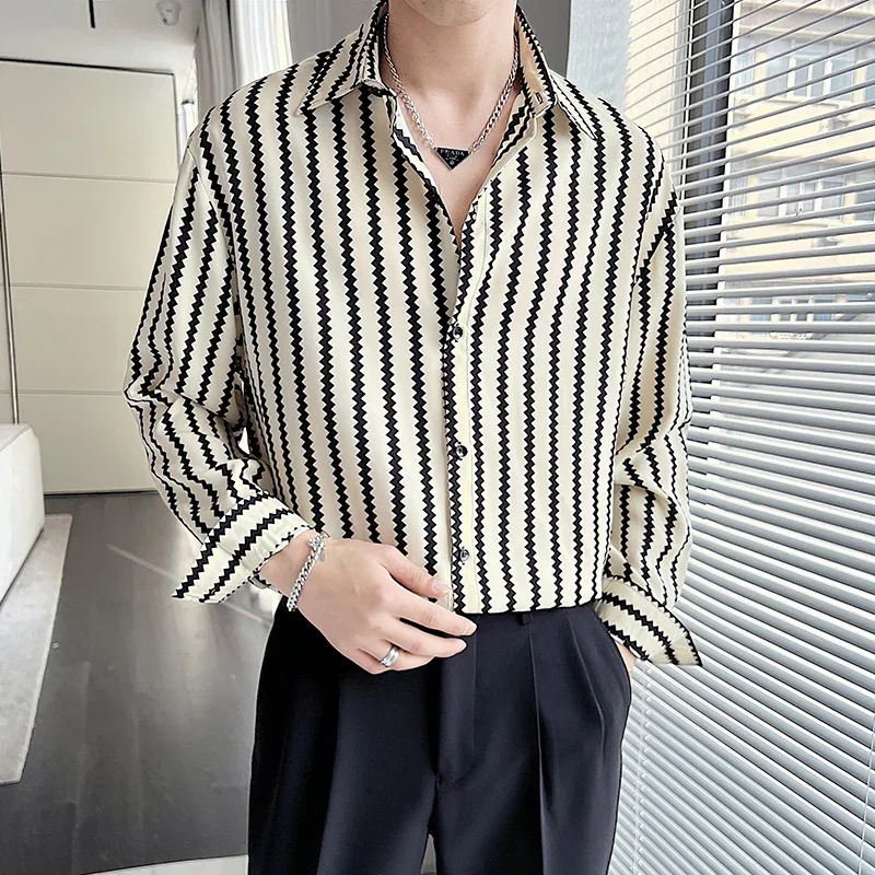 

2023 Autumn Fashion Printed Loose Fitting Shirt for Men High-quality Long Sleeve Casual Shirts Streetwear Social Party Blouse