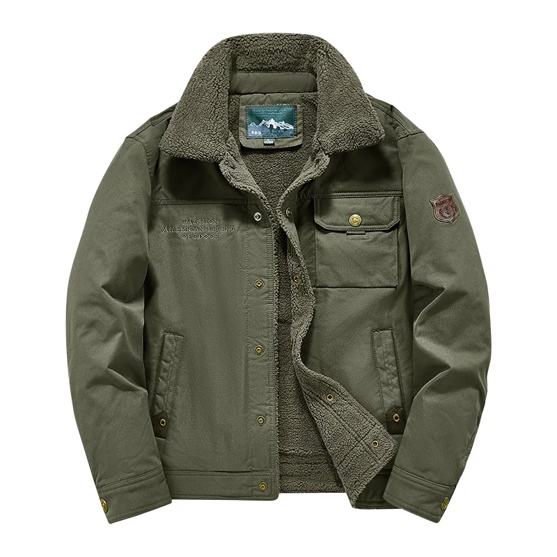 New 2025 Men's Fleece-Lined Thickened Warm Jacket Autumn Winter Outdoor Casual Coat Washed Style for Men