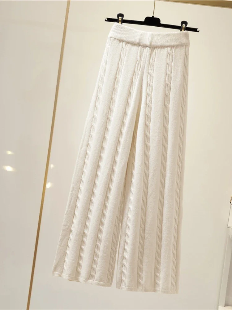 Knitted wide-leg pants women's spring and autumn new high-waisted mopping long pants look thin