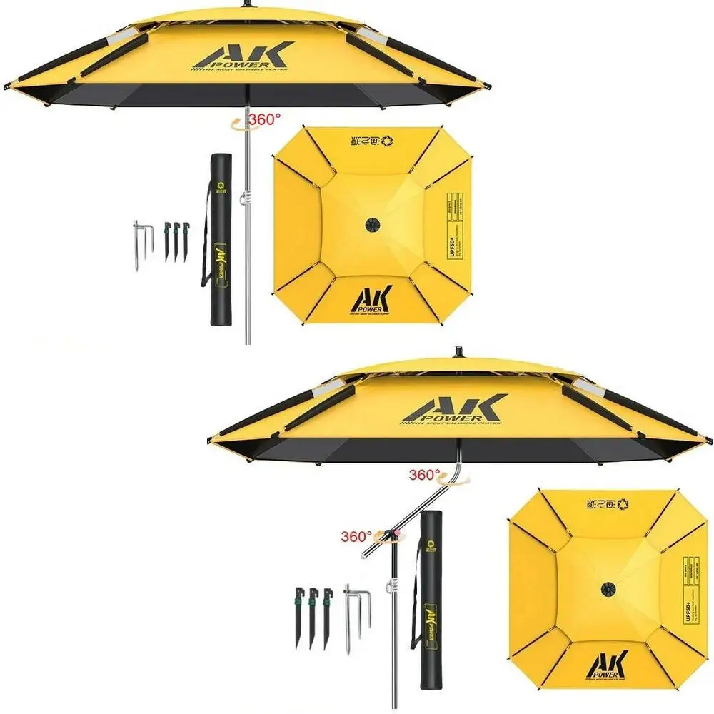 Parasol wędkarski z ochroną UV, zewnętrzna osłona przeciwsłoneczna 360° °   Wodoodporny duży parasol plażowy z podwójną regulacją