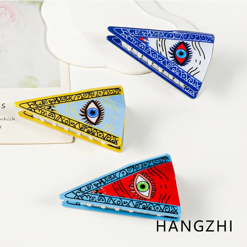 HANGZHI Renkli Üçgen Şeytan Gözü Akrilik Saç Klipleri Moda Gotik saç aksesuarları Kadınlar Için Yaratıcı Unisex Takı Yeni