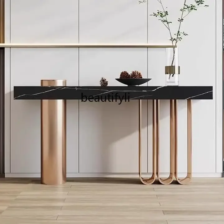 

Asmt56Light luxury home stainless steel entrance table medieval arched entrance table Hotel villa corridor aisle end view table