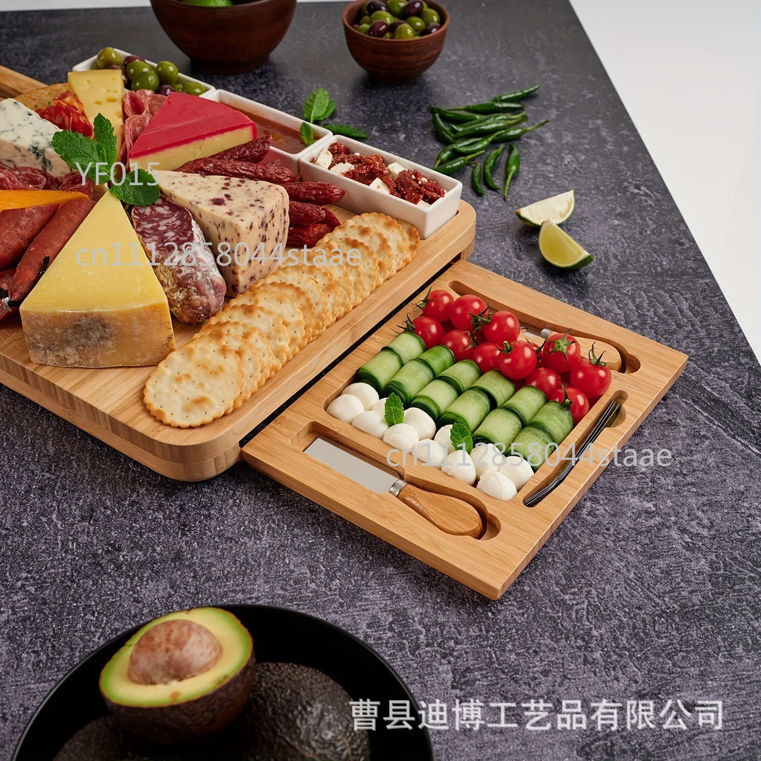Expandable Bamboo Charcuterie Board with Drawer, Extendable Cheese Serving Platter