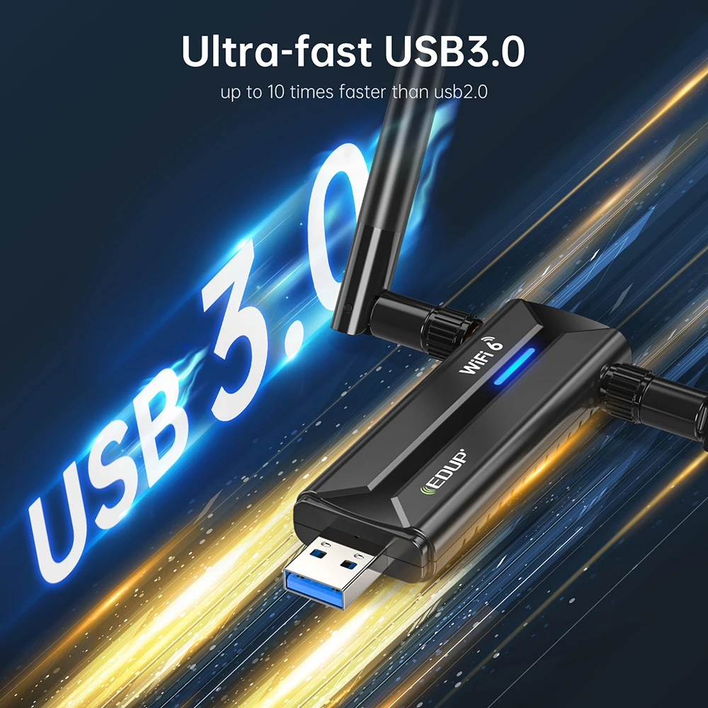 EDUP 프리 드라이버 무선 네트워크 카드, AX5400 와이파이 6E 어댑터, USB3.0 동글, 고이득 안테나, 트라이 밴드 2.4G, 5G, 6GHz 와이파이