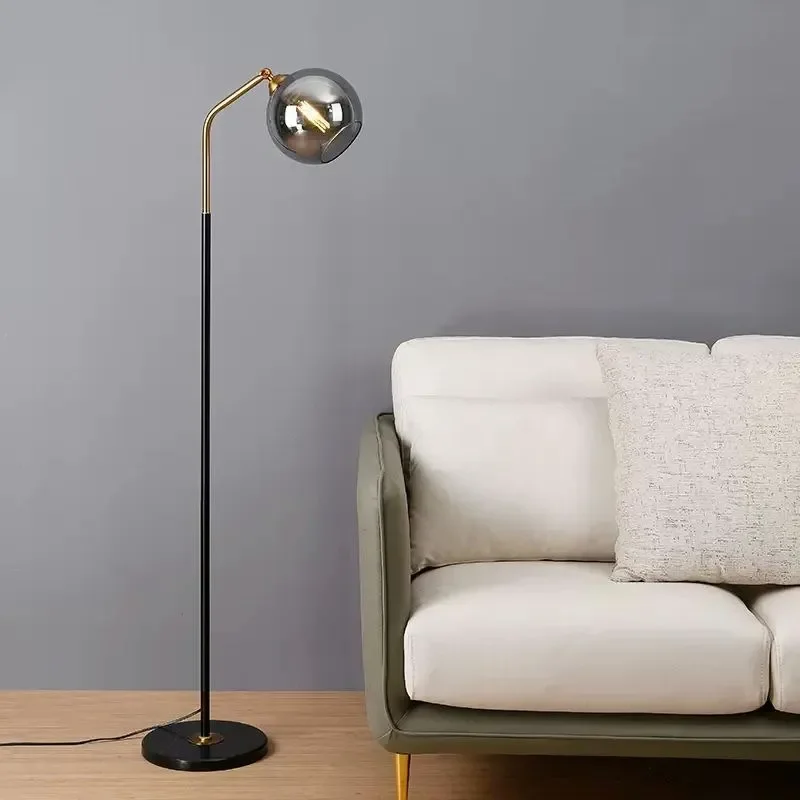 Imagem -03 - Nordic Led Glass Floor Lamp Round Ball Standing Luzes Lâmpadas de Leitura Luminárias Modernas Salas Quarto Estudo Preto Ouro Branco