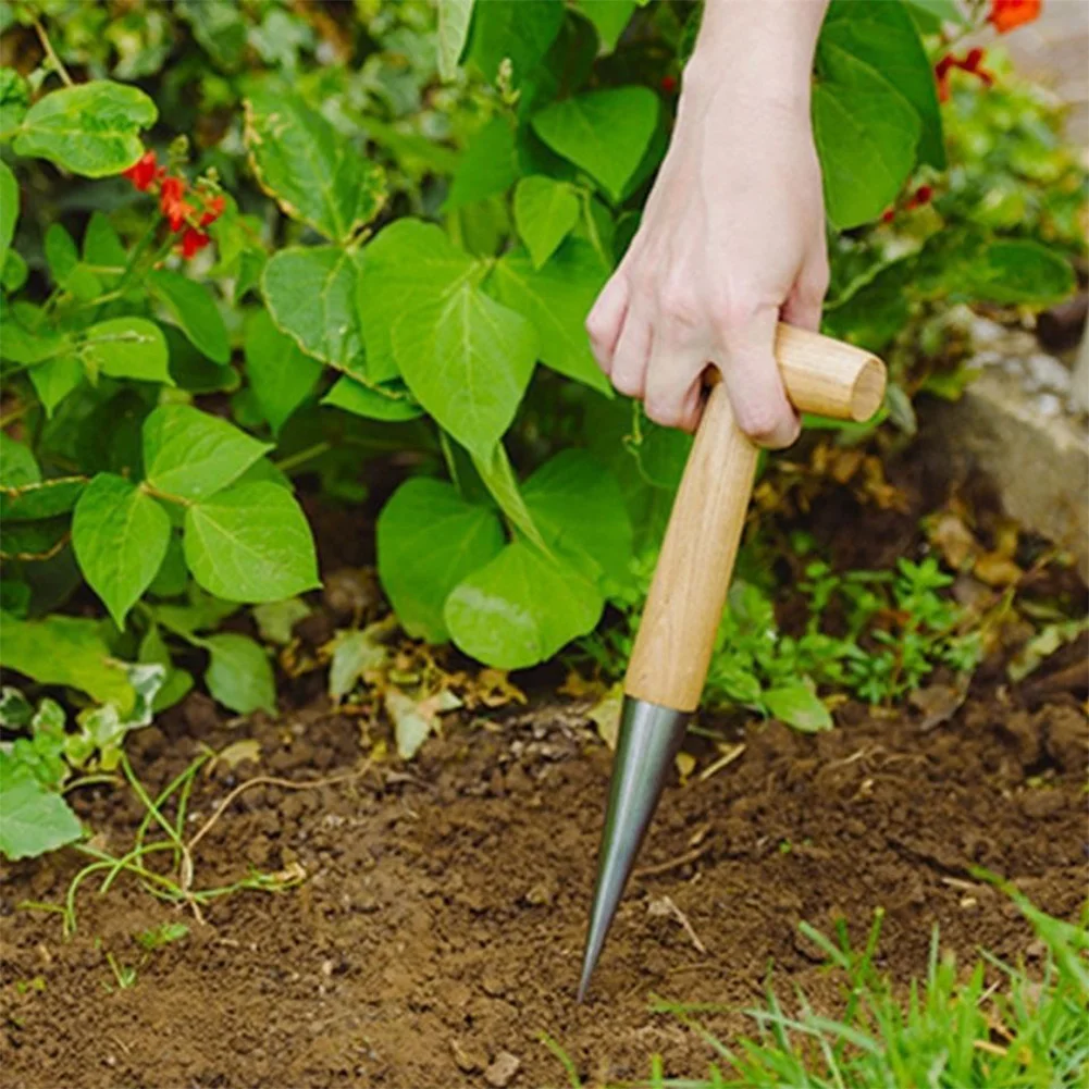 

Hand Dibber Garden Tool Stainless Steel Sow Dibbler With Wood Handle Hole Digger for Transplanting Plants Planting Bulb Digging