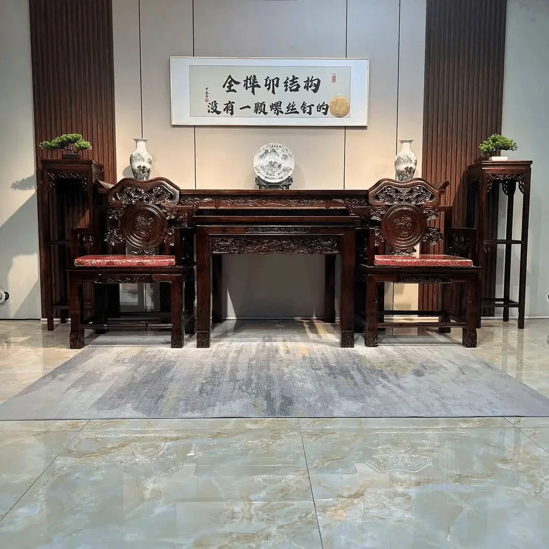 New Chinese rosewood all-solid wood middle hall six-piece set of eight immortals table living room table entrance cabinet
