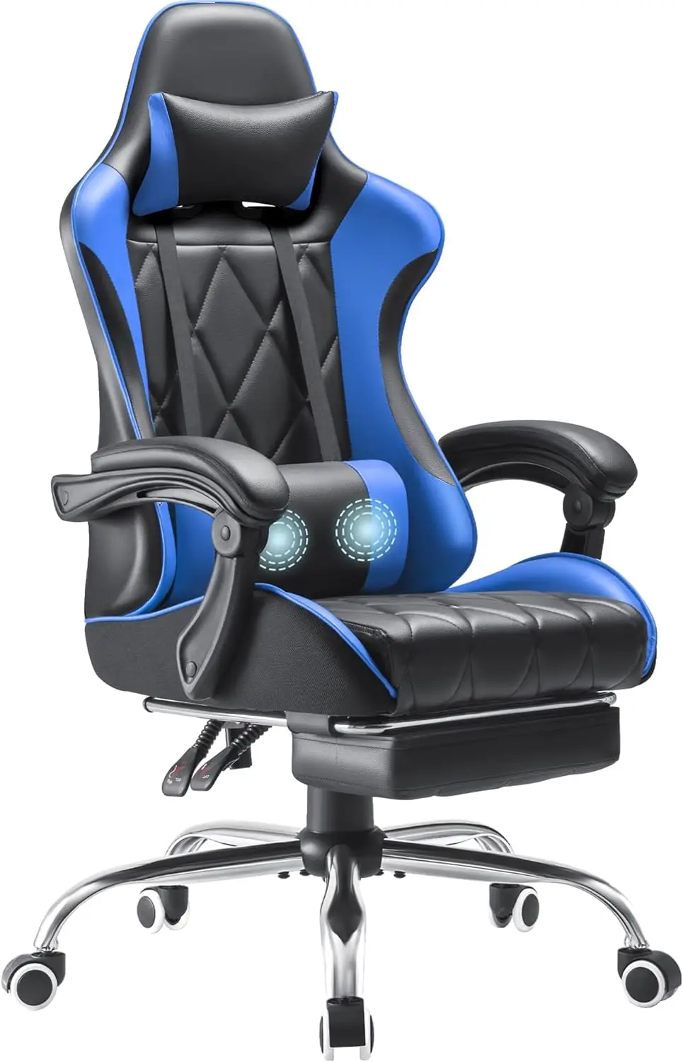 

Gaming Chair with Footrest and Massage Lumbar Support, Ergonomic Computer Seat Height Adjustable with 360°Swivel and Headrest, B