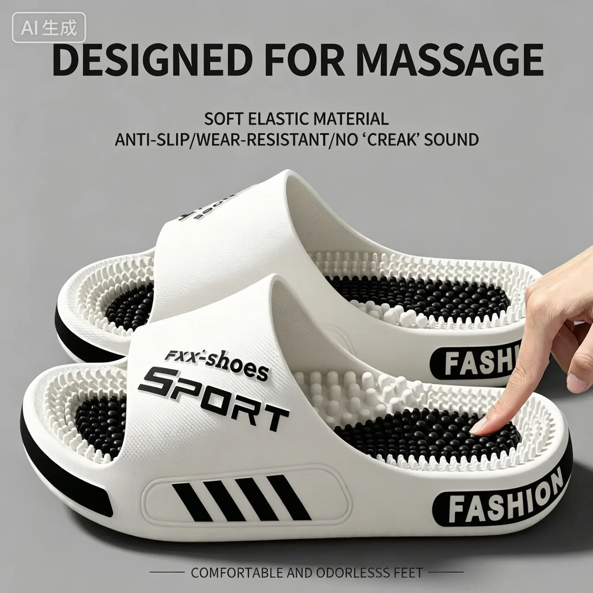 Chaussons d'extérieur antidérapants pour hommes avec particules massantes, pantoufles douces et confortables, chaussures décontractées pour la maison, l'intérieur, l'extérieur et la plage