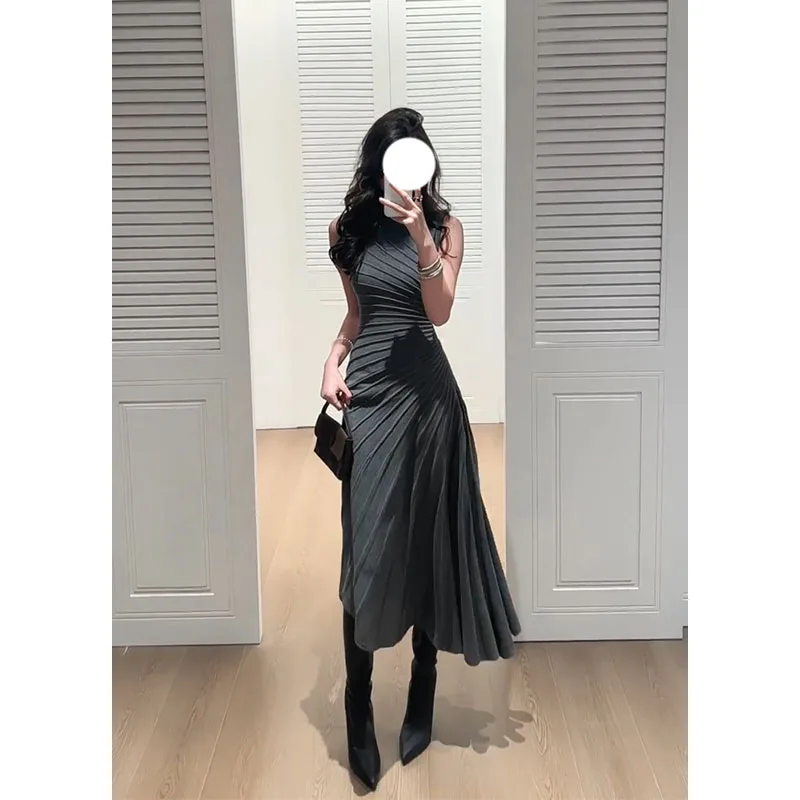 

Elegant Long Sleeveless Waist-Cinching Slimming Design Fashionable 2026 New Style Little-known Dress Lady's Cotton A-line Dress