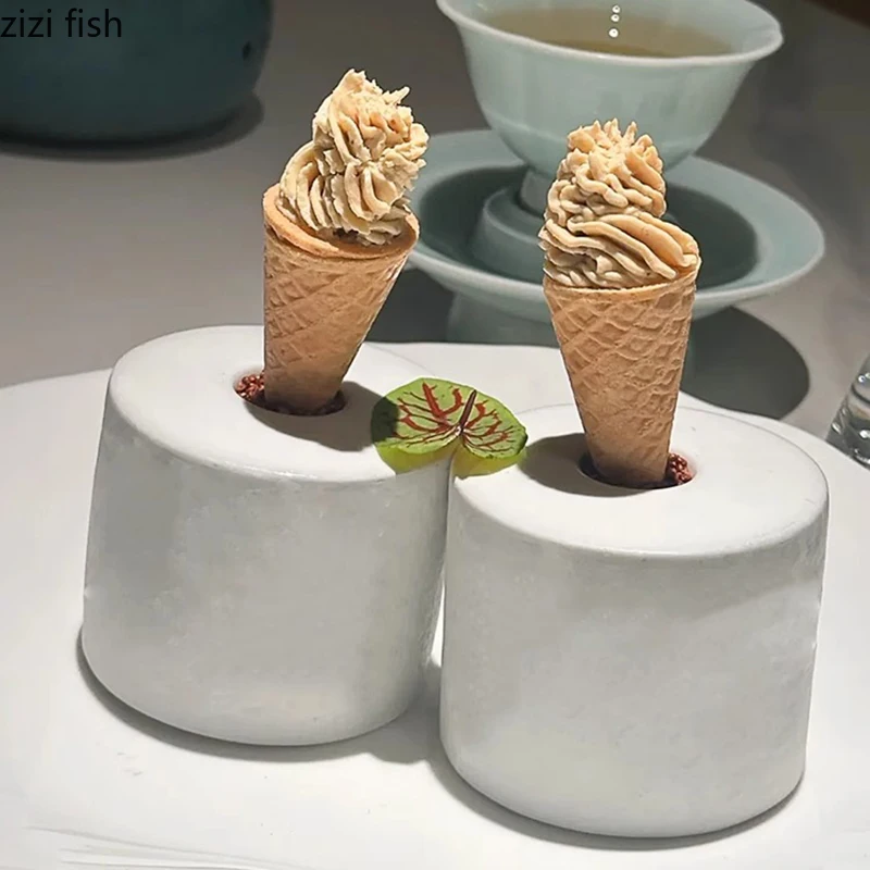 Pure White Ceramic Dessert Dish Creative Sweet Cone Holder Cylindrical Snack Sushi Dish Restaurant Molecular Cuisine Tableware image 3