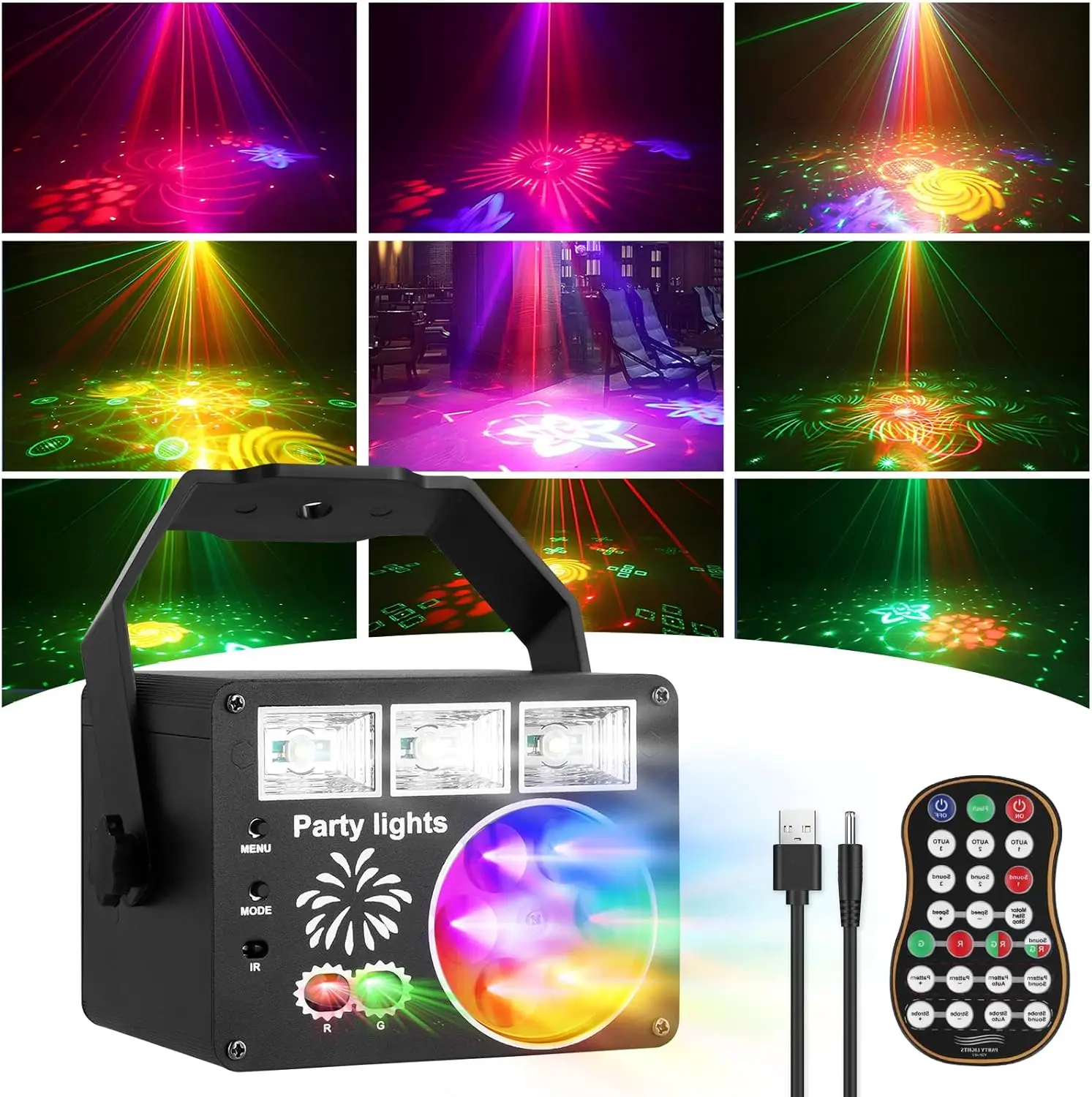 New 3 in 1 RGBW 48 Patterns Strobe Effect High Brightness LED Projector Laser Lamp for Stage Floor Party Disco Stage Light