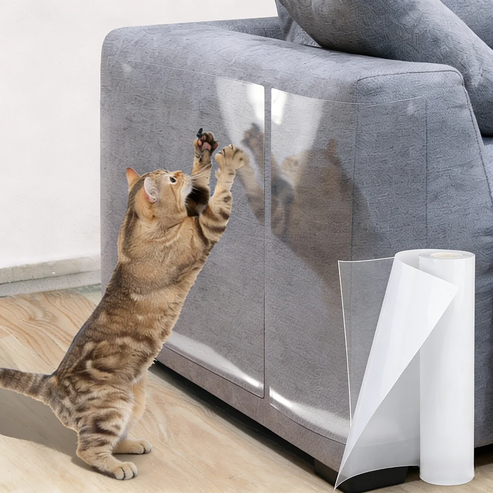 One Roll Cat Scratch Guard Tape - Clear Double-Sided Furniture Protector For Sofas & Couches, Pet-Proofing Deterrent Stickers