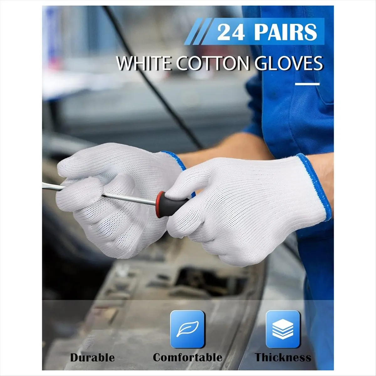 Top Sale 24 Pairs Cotton Hand Working Gloves White Cotton Liners Gloves for Safety Work Gloves Thicker Men Women