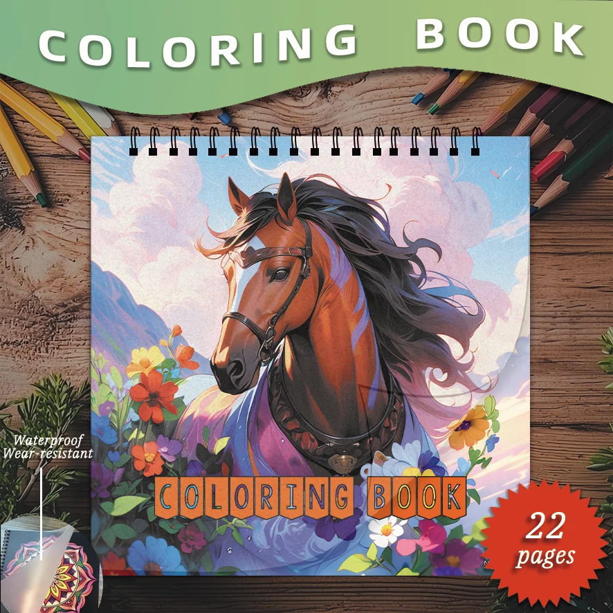 Horse in Floral Field Coloring Book - 8.27×8.27 Inches, 22 Pages. Perfect for Nature Lovers' Relaxation