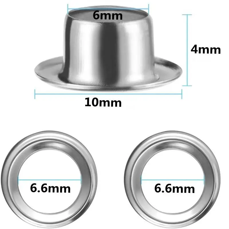 100 Sets Metall-Ösen in den Größen 6/8/10 mm mit Montagewerkzeug-Set für DIY-Schuhe, Handtaschen und Lederwaren. – Detail 2