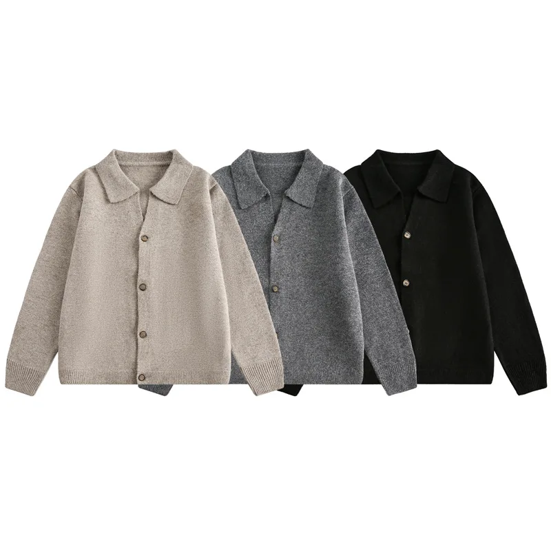 

Свитер Cleanfit Pure Color с воротником, свободный вязаный кардиган, модная верхняя одежда для пар, повседневный утепленный трикотаж с длинными рукавами