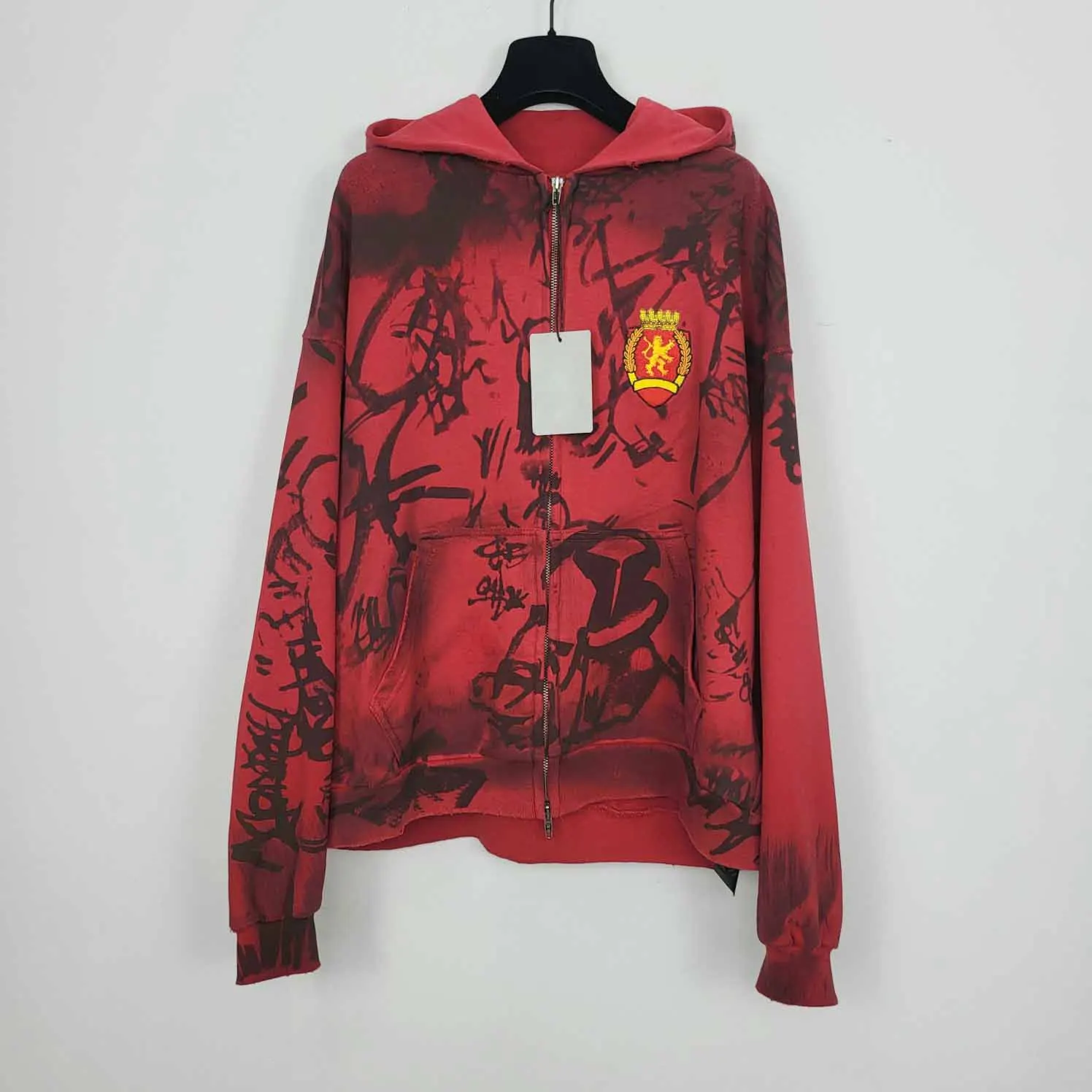 

2023 FW Luxury Hand-painted Mud-dyed Graffiti Zipper Hoodie Embroidery Distressd Football Club Women Hooded Sweatshirts Hoodies