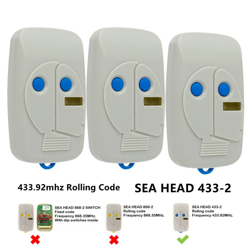 

3pcs SEA HEAD 433-2 HEAD 433-4 Garage Door Remote Control 433.92MHz Rolling Code Handheld Transmitter Gate Opener
