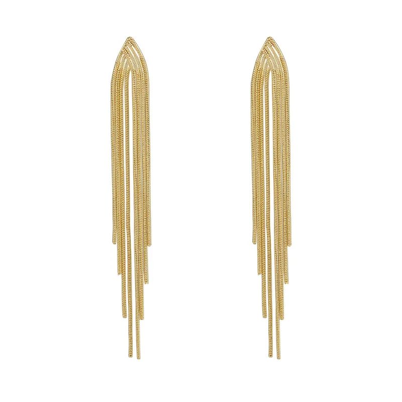 Vintage Gold Color Bar Long Thread Tassel Drop Earrings For Women Glossy  Geometric Korean Earring New Fashion Wedding Jewelry