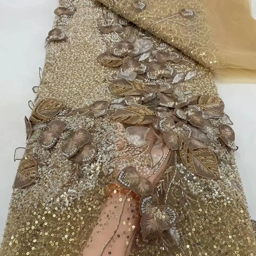 

Luxury African Sequin Beaded Lace Fabric 2025 High Quality Groom Nigerian Wedding Bridal Embroidery French Tulle Sewing14