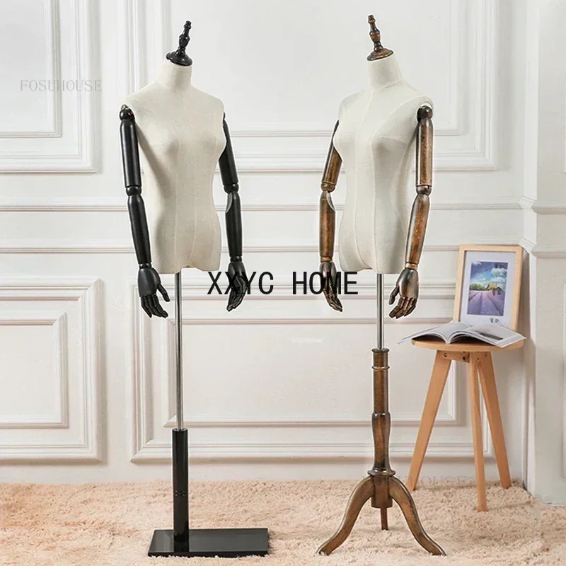 

Half-length Mannequins for Women's Clothing Store Bust Hand-sewn Mannequin with Adjustable Wood Base Wedding Dress Display Stand